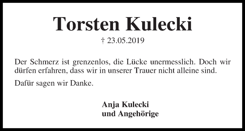 Traueranzeige von Torsten Kulecki von WESER-KURIER
