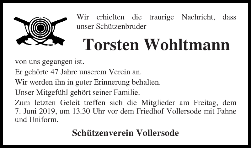 Traueranzeige von Torsten Wohltmann von Osterholzer Kreisblatt