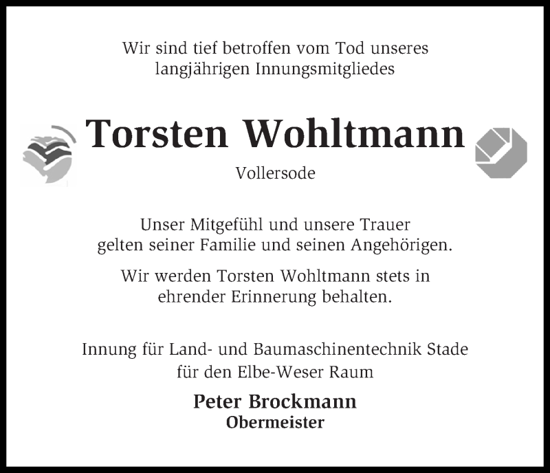 Traueranzeige von Torsten Wohltmann von Wuemme Zeitung