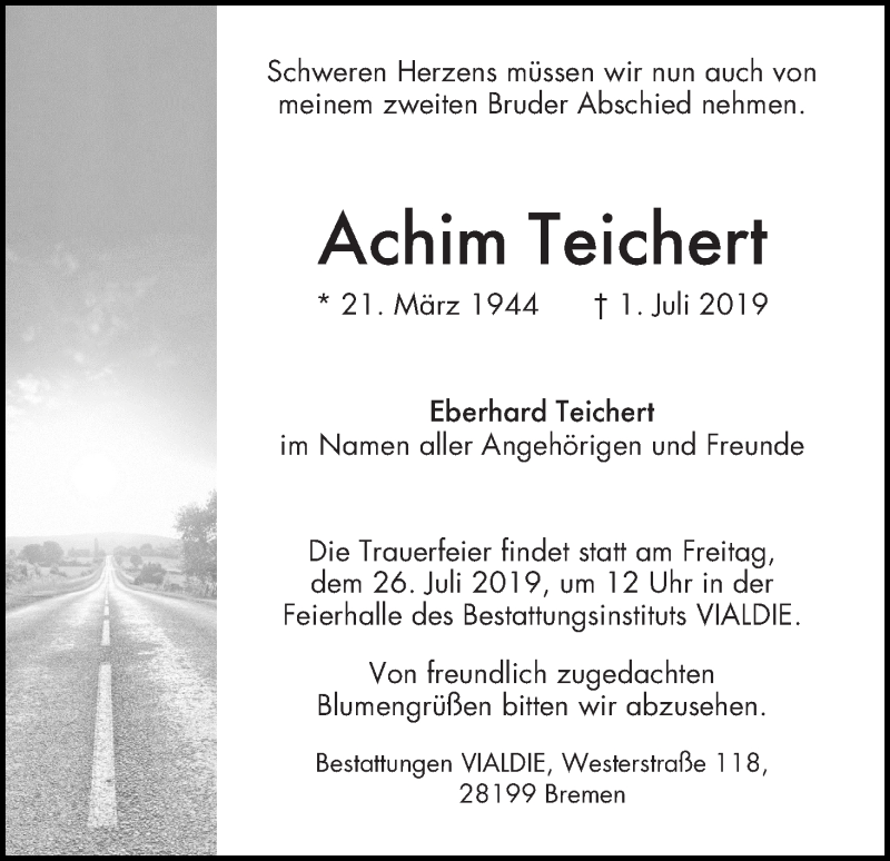 Traueranzeige von Achim Teichert von WESER-KURIER
