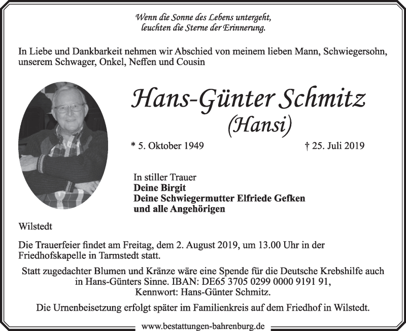 Traueranzeige von Hans-Günter Schmitz von WESER-KURIER