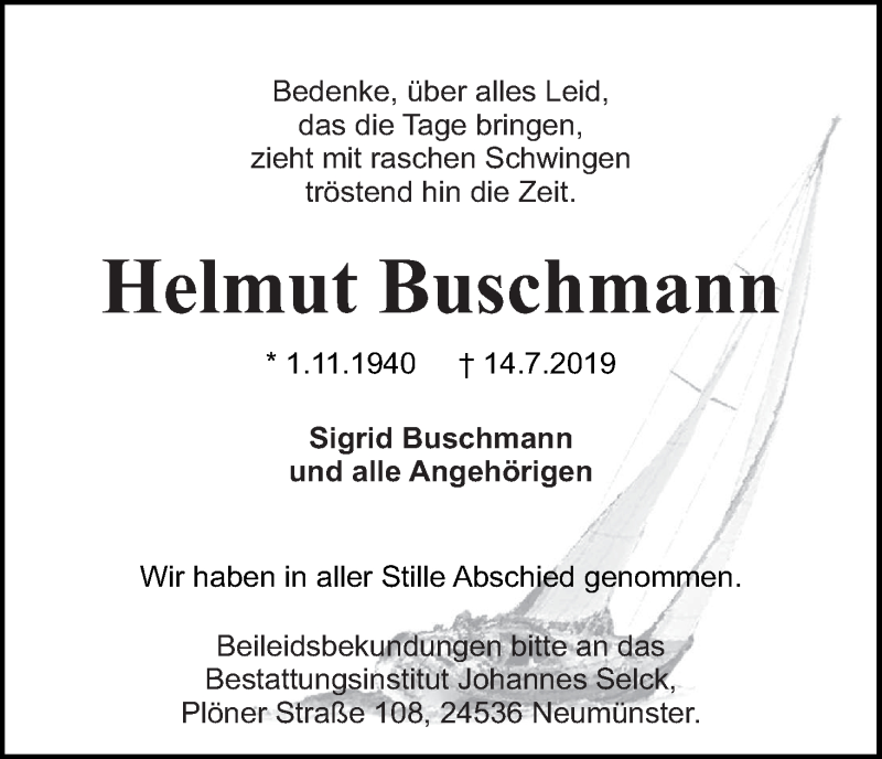 Traueranzeige von Helmut Buschmann von Osterholzer Kreisblatt