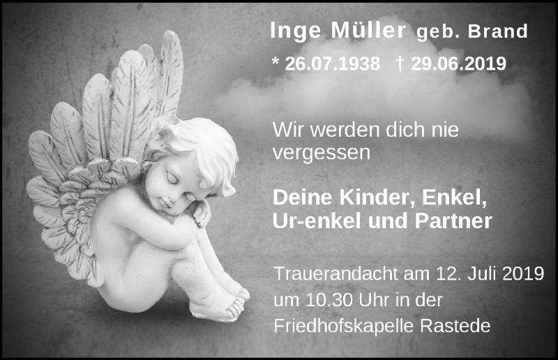 Traueranzeige von Inge Müller von WESER-KURIER