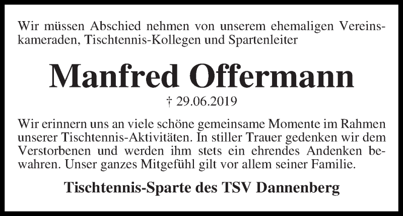 Traueranzeige von Manfred Offermann von Wuemme Zeitung
