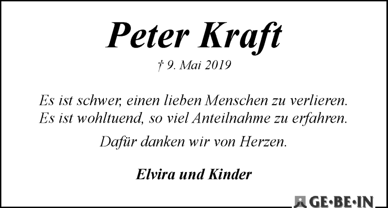 Traueranzeige von Peter Kraft von WESER-KURIER