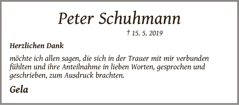 Traueranzeige von Peter Schuhmann von WESER-KURIER