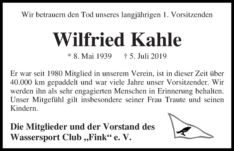Traueranzeige von Wilfried Kahle von WESER-KURIER