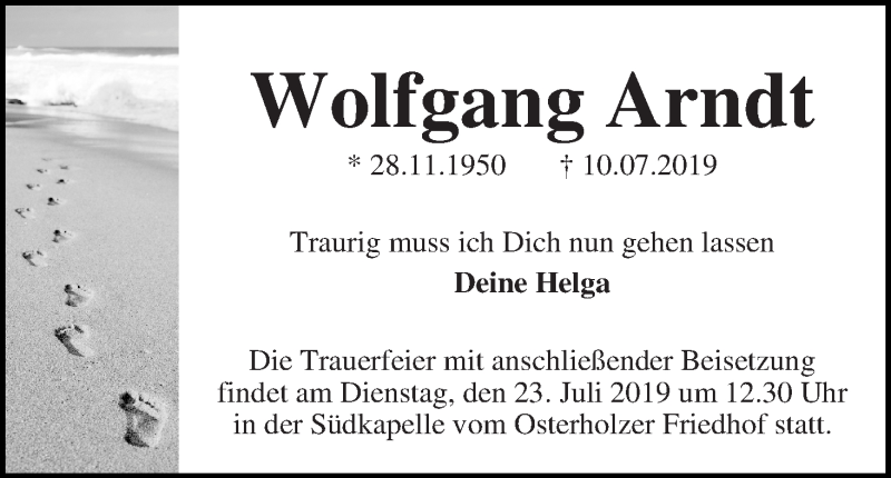Traueranzeige von Wolfgang Arndt von WESER-KURIER