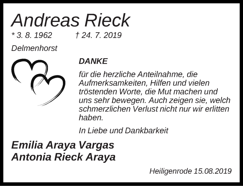 Traueranzeige von Andreas Rieck von WESER-KURIER