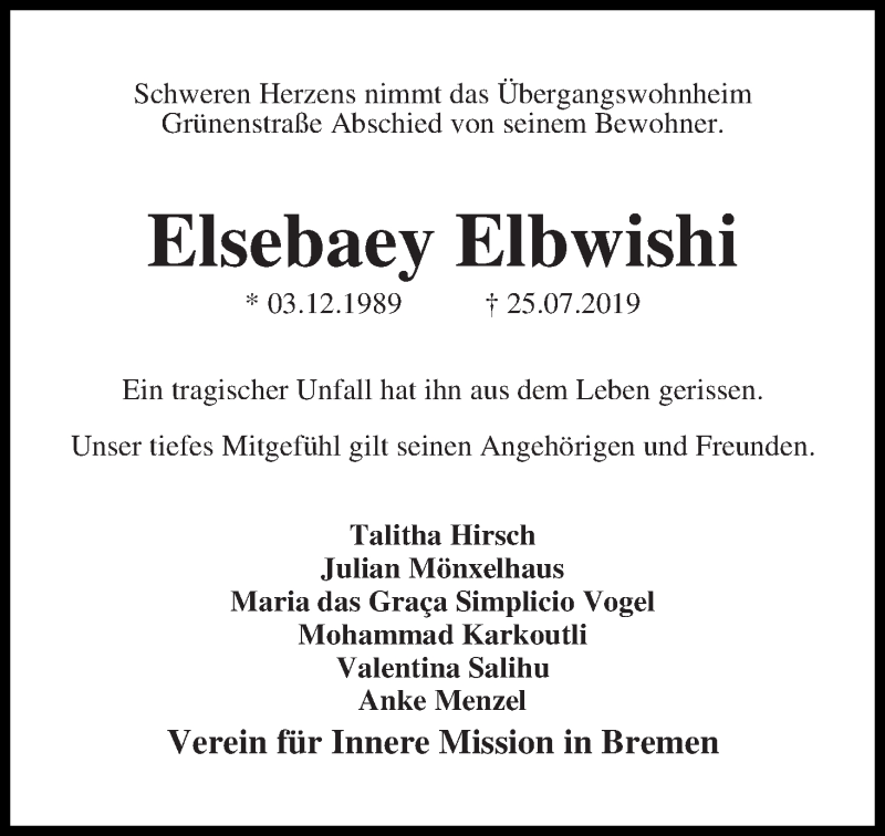 Traueranzeige von Elsebaey Elbwishi von WESER-KURIER