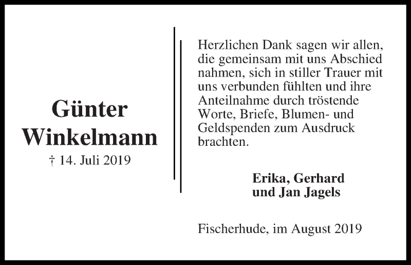 Traueranzeige von Günter Winkelmann von WESER-KURIER
