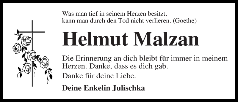 Traueranzeige von Helmut Malzan von Achimer Kurier/Verdener Nachrichten