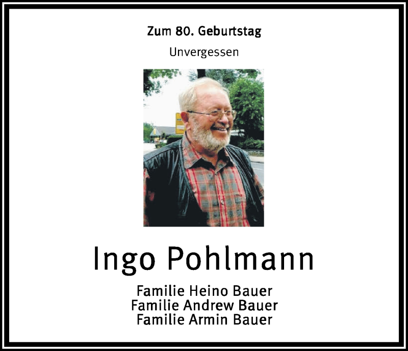 Traueranzeige von Ingo Pohlmann von Die Norddeutsche