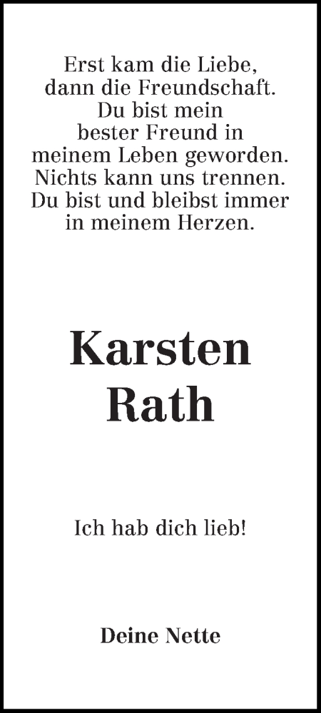 Traueranzeige von Karsten Rath von WESER-KURIER