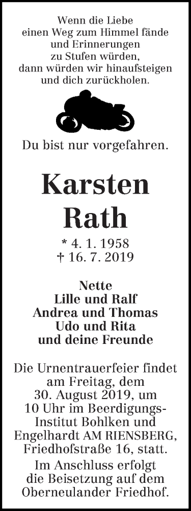 Traueranzeige von Karsten Rath von WESER-KURIER