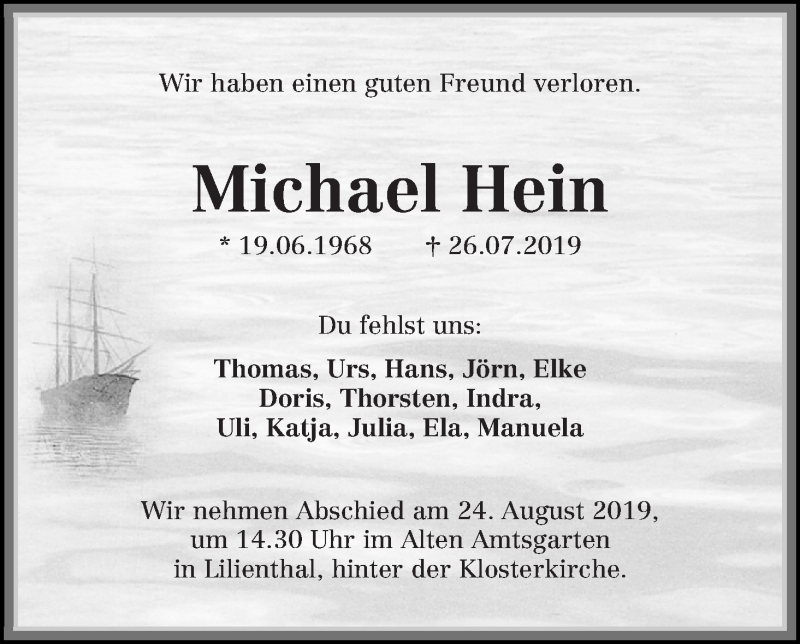 Traueranzeige von Michael Hein von WESER-KURIER