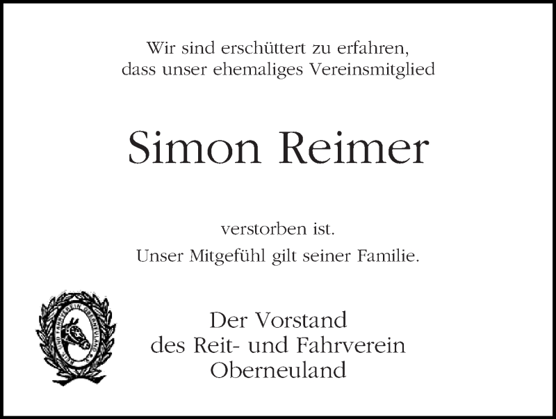 Traueranzeige von Simon Reimer von WESER-KURIER