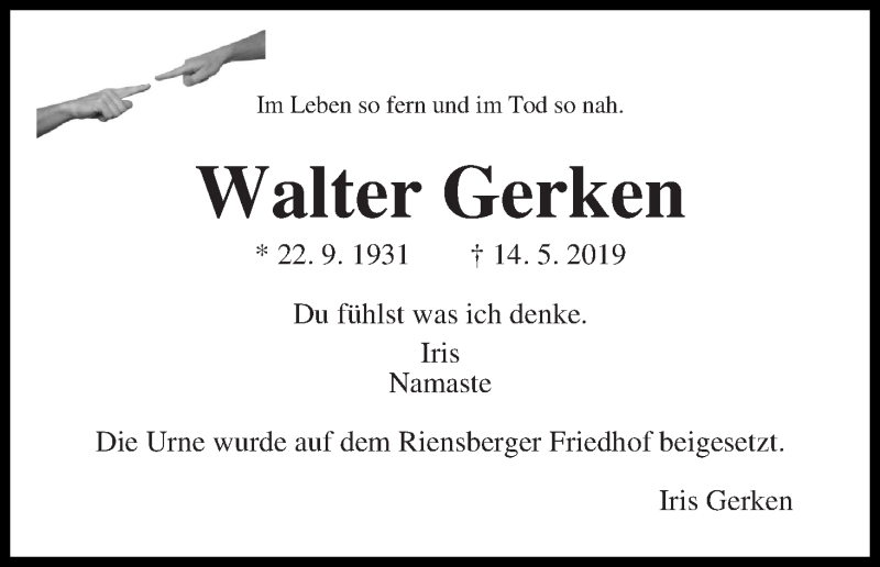 Traueranzeige von Walter Gerken von WESER-KURIER