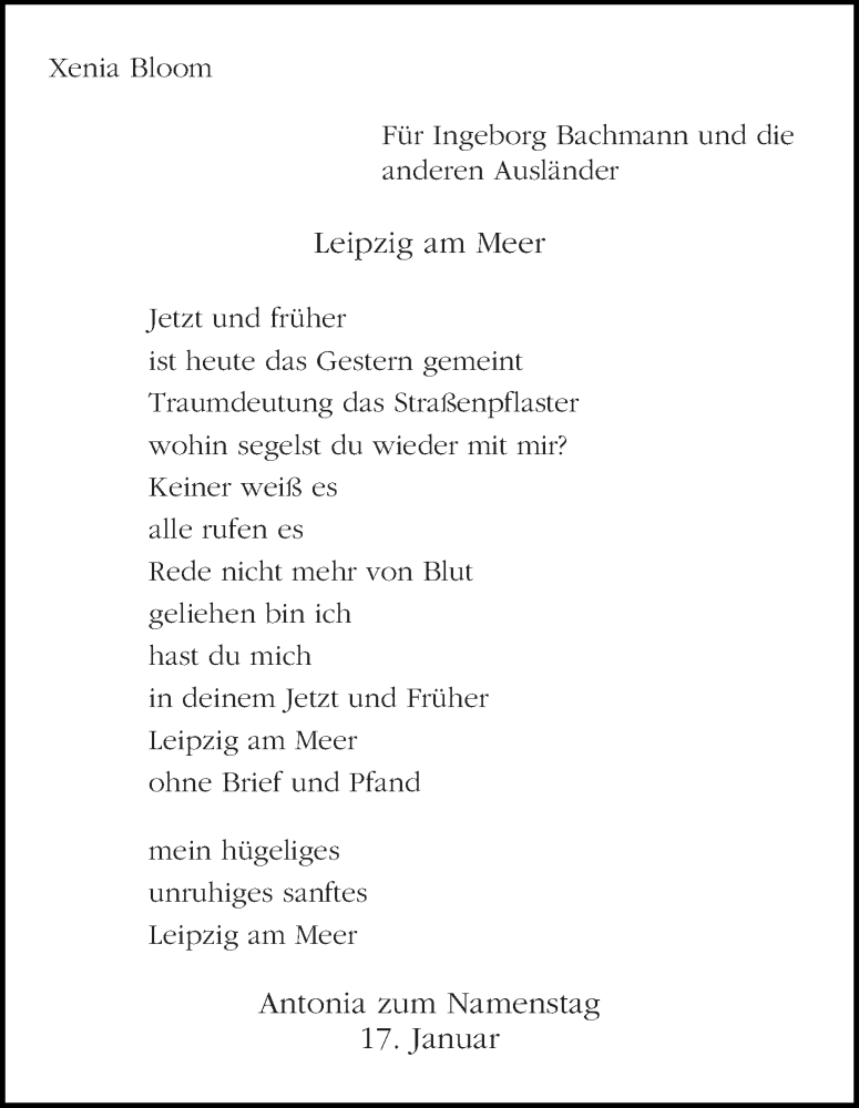 Traueranzeige von Antonia Namenstag von WESER-KURIER