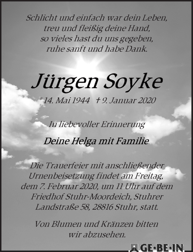 Traueranzeige von Jürgen Soyke von WESER-KURIER