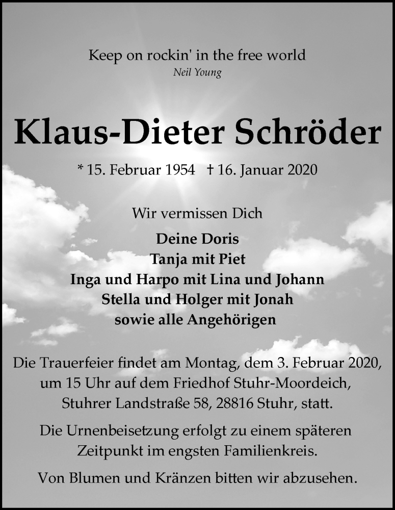 Traueranzeige von Klaus-Dieter Schröder von WESER-KURIER