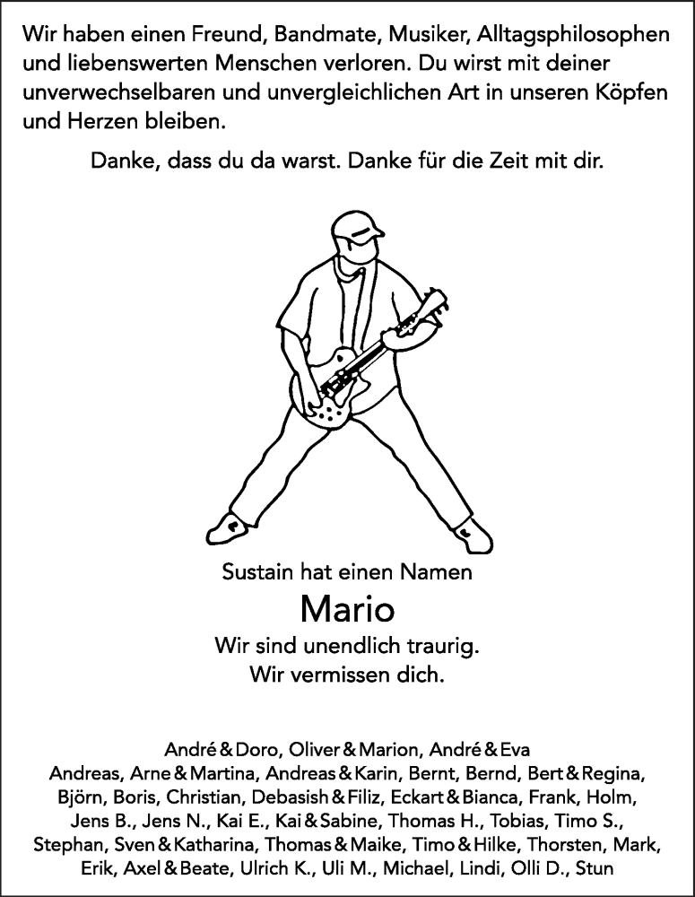 Traueranzeige von Mario Lopuschnian von WESER-KURIER