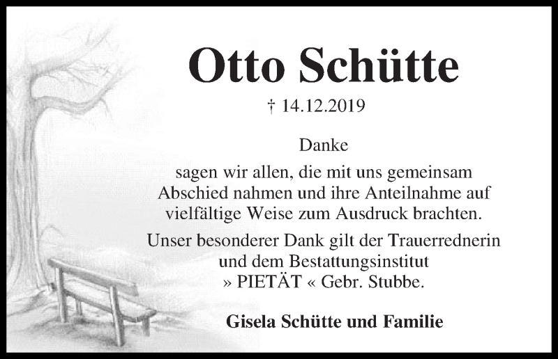 Traueranzeige von Otto Schütte von WESER-KURIER