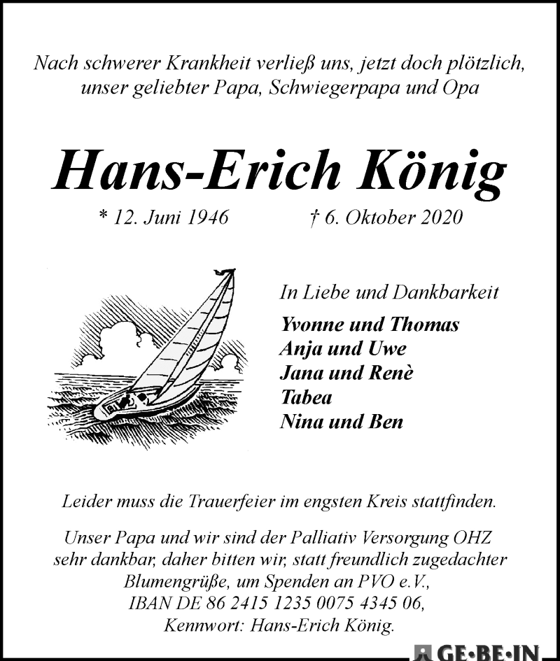 Traueranzeige von Hans-Erich König von WESER-KURIER