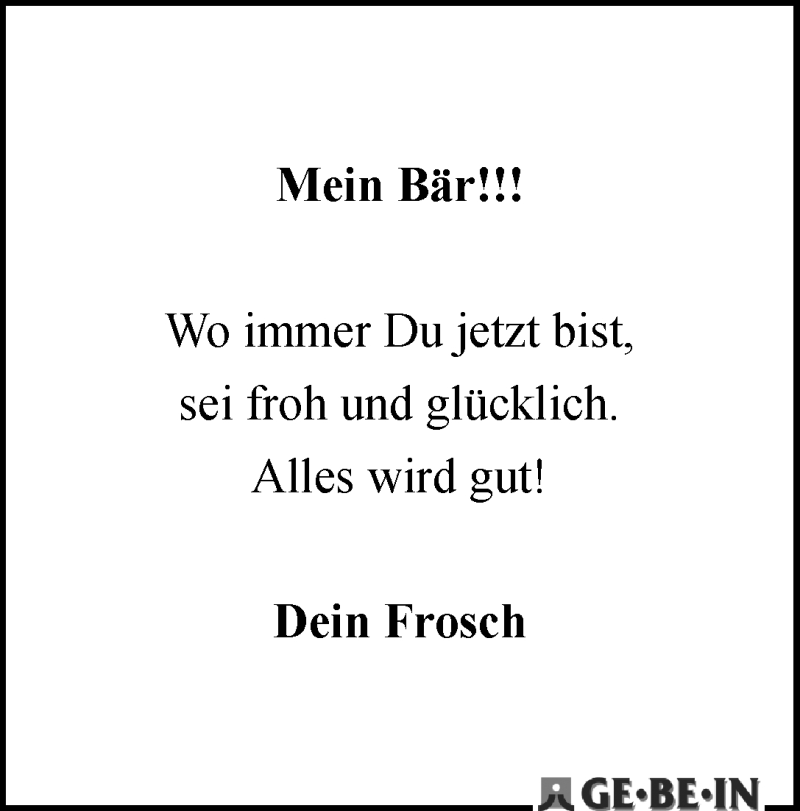 Traueranzeige von Mein Bär  von WESER-KURIER