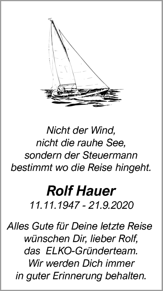 Traueranzeige von Rolf Hauer von WESER-KURIER