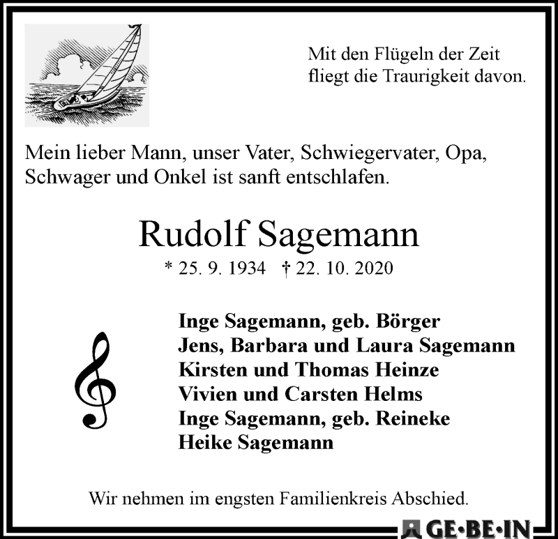 Traueranzeige von Rudolf Sagemann von WESER-KURIER