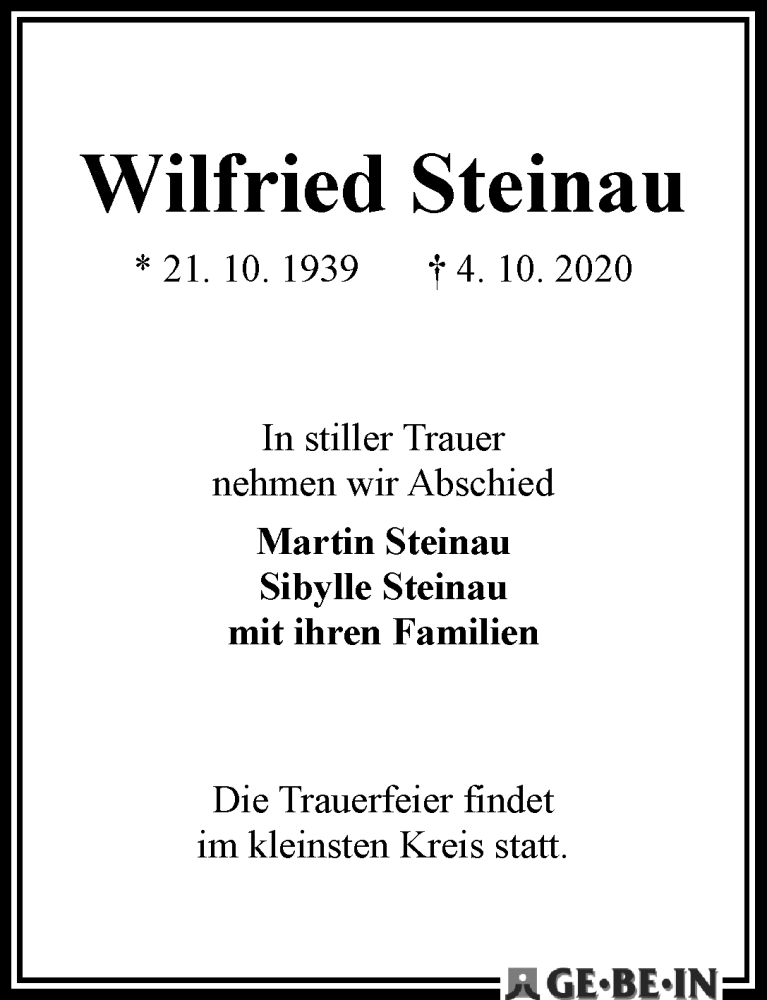 Traueranzeige von Wilfried Steinau von WESER-KURIER
