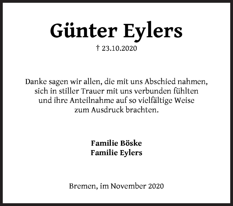 Traueranzeige von Günter Eylers von Die Norddeutsche