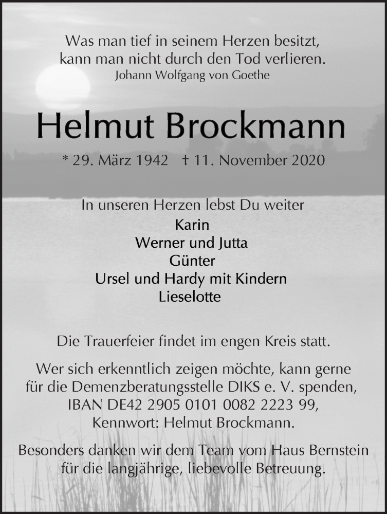 Traueranzeige von Helmut Brockmann von WESER-KURIER
