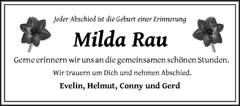 Traueranzeige von Milda Rau von WESER-KURIER