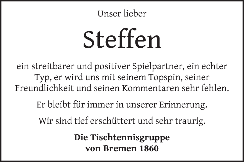 Traueranzeige von Steffen Kunkel von WESER-KURIER