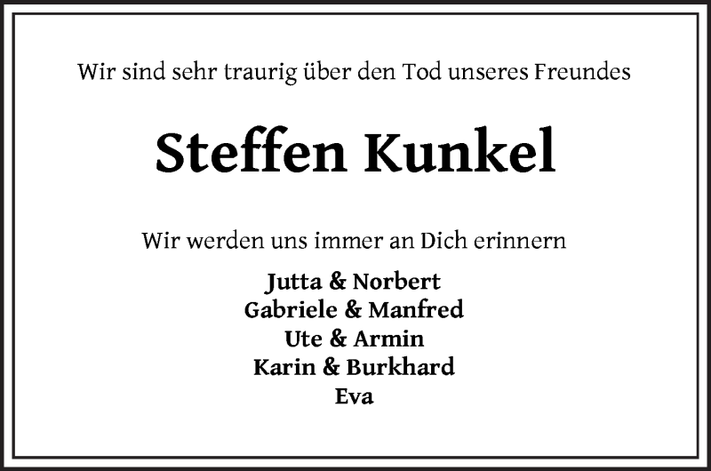 Traueranzeige von Steffen Kunkel von WESER-KURIER