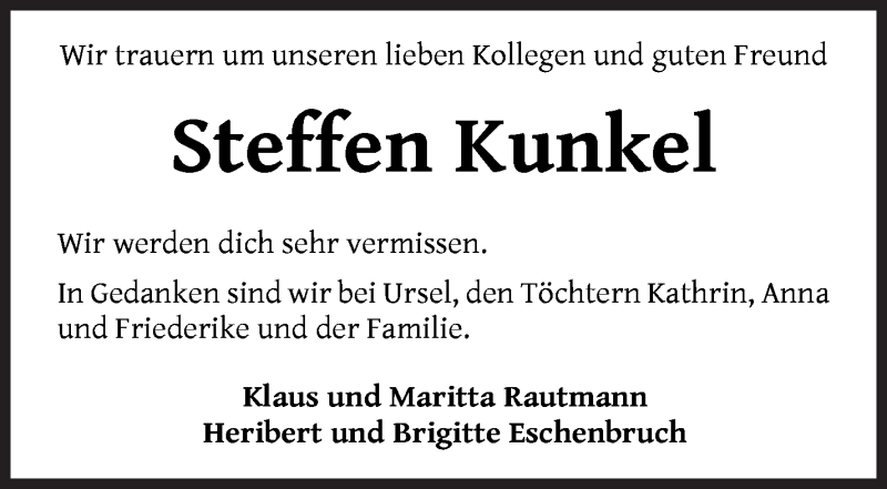 Traueranzeige von Steffen Kunkel von WESER-KURIER