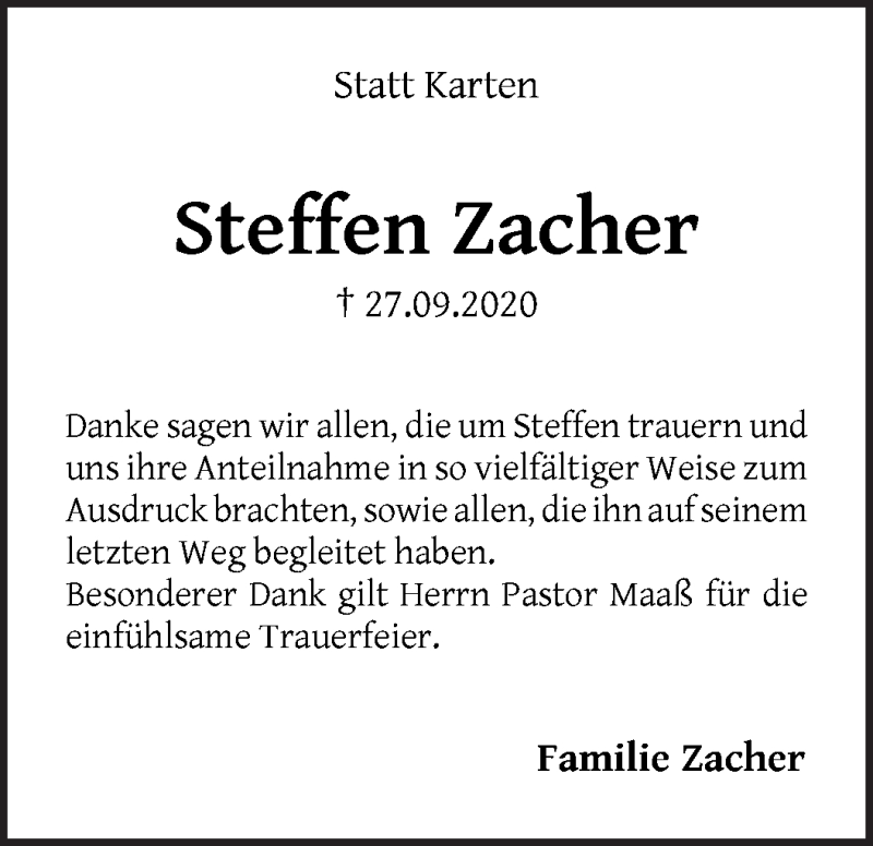 Traueranzeige von Steffen Zacher von Achimer Kurier/Verdener Nachrichten