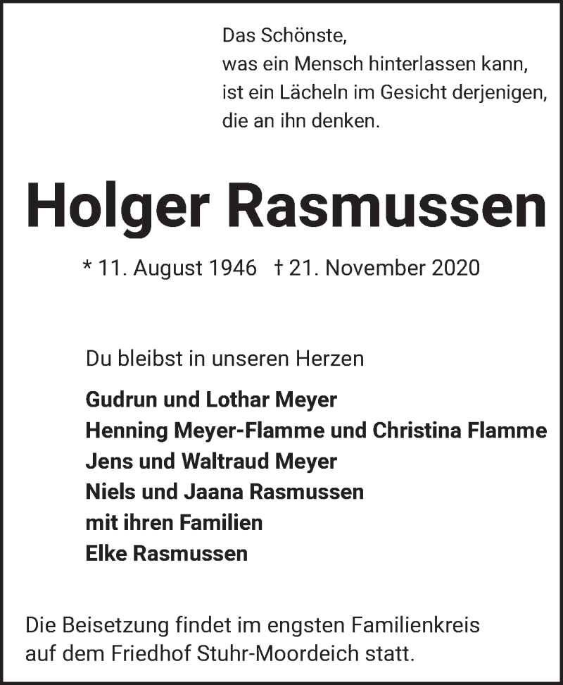 Traueranzeige von Holger RAsmussen von WESER-KURIER