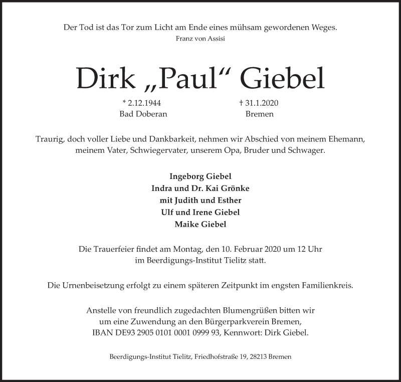Traueranzeige von Dirk 