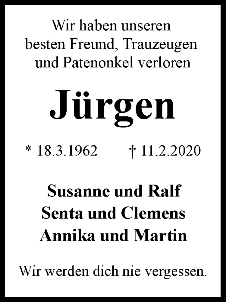 Traueranzeige von Jürgen Streithorst von WESER-KURIER