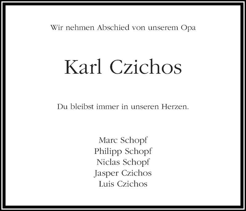 Traueranzeige von Karl Czichos von WESER-KURIER