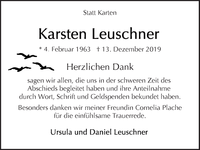 Traueranzeige von Karsten Leuschner von WESER-KURIER