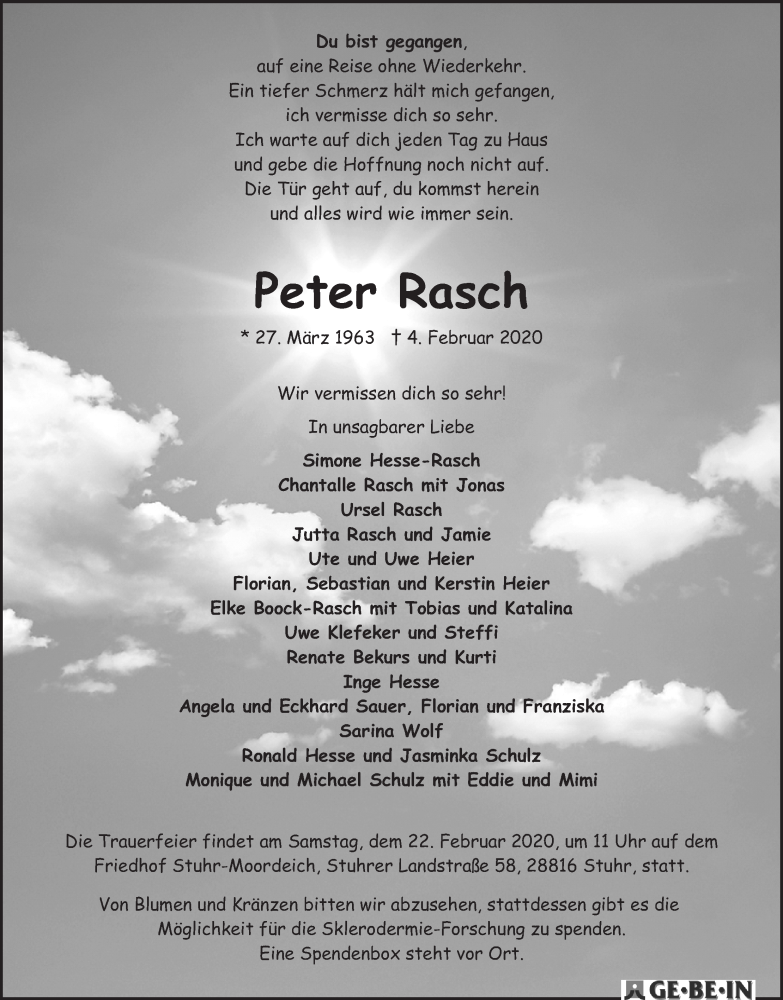 Traueranzeige von Peter Rasch von WESER-KURIER