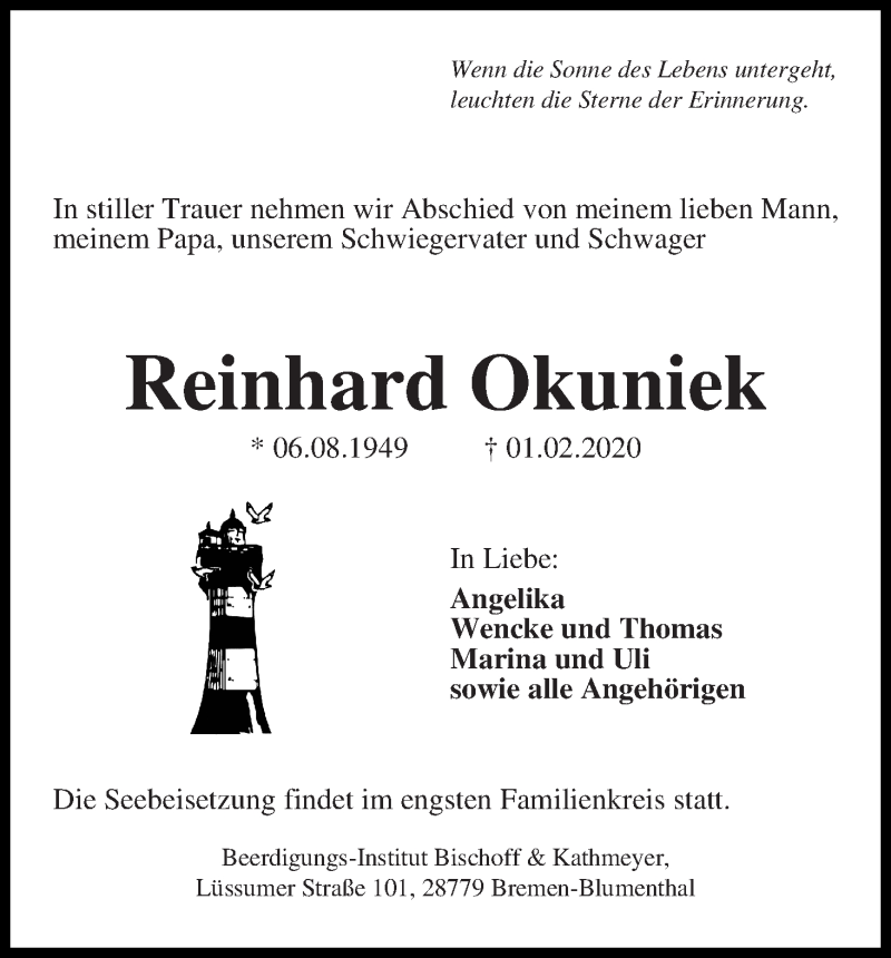 Traueranzeige von Reinhard Okuniek von WESER-KURIER