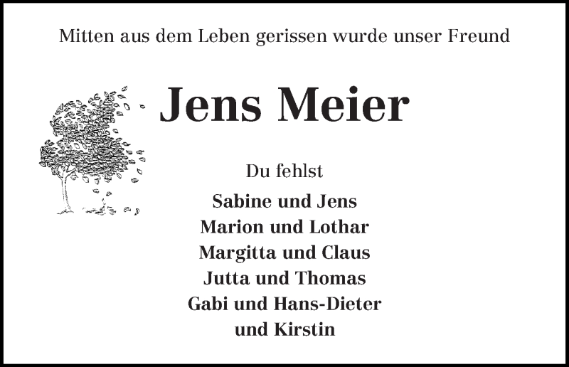 Traueranzeige von Jens Meier 