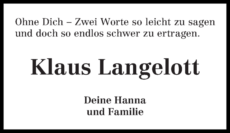 Traueranzeige von Klaus Langelott von WESER-KURIER
