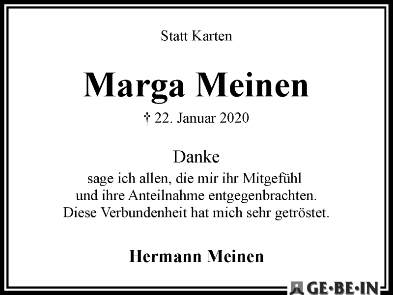 Traueranzeige von Marga Meinen von WESER-KURIER