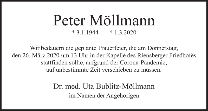 Traueranzeige von Peter Möllmann von WESER-KURIER
